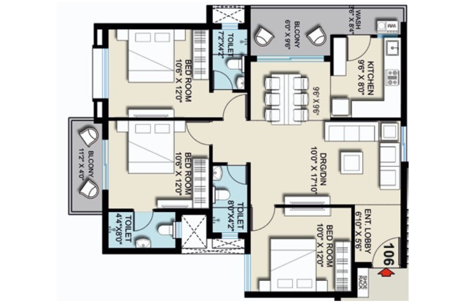 Click me 3BHK Floor Plan
